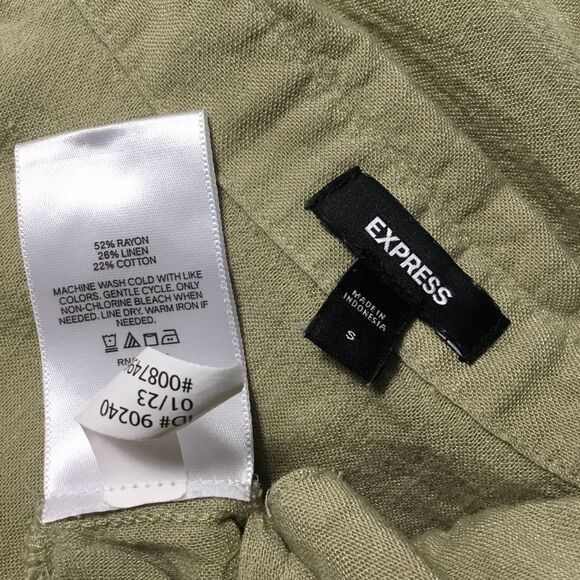 Mossy green linen cotton blend sleeveless button down top fairy cottagecore S - Picture 4 of 4